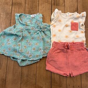 Bundle of 2 Floral and Sun Print Kids Outfit Sets